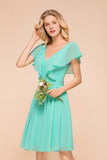Chic V-Neck Ruffle Chiffon Short Affordable Bridesmaid Dresses Online