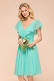 Chic V-Neck Ruffle Chiffon Short Affordable Bridesmaid Dresses Online