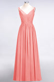 Chic V-Neck Straps Ruffle Burgundy Bridesmaid Dresses with Bow Sash