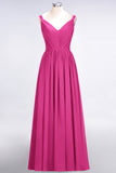 Chic V-Neck Straps Ruffle Burgundy Bridesmaid Dresses with Bow Sash