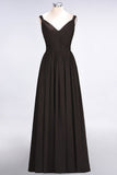 Chic V-Neck Straps Ruffle Burgundy Bridesmaid Dresses with Bow Sash