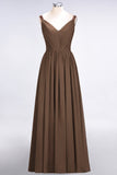 Chic V-Neck Straps Ruffle Burgundy Bridesmaid Dresses with Bow Sash