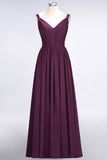 Chic V-Neck Straps Ruffle Burgundy Bridesmaid Dresses with Bow Sash
