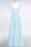 Chic V-Neck Straps Ruffle Burgundy Bridesmaid Dresses with Bow Sash