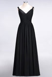 Chic V-Neck Straps Ruffle Burgundy Bridesmaid Dresses with Bow Sash
