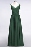 Chic V-Neck Straps Ruffle Burgundy Bridesmaid Dresses with Bow Sash