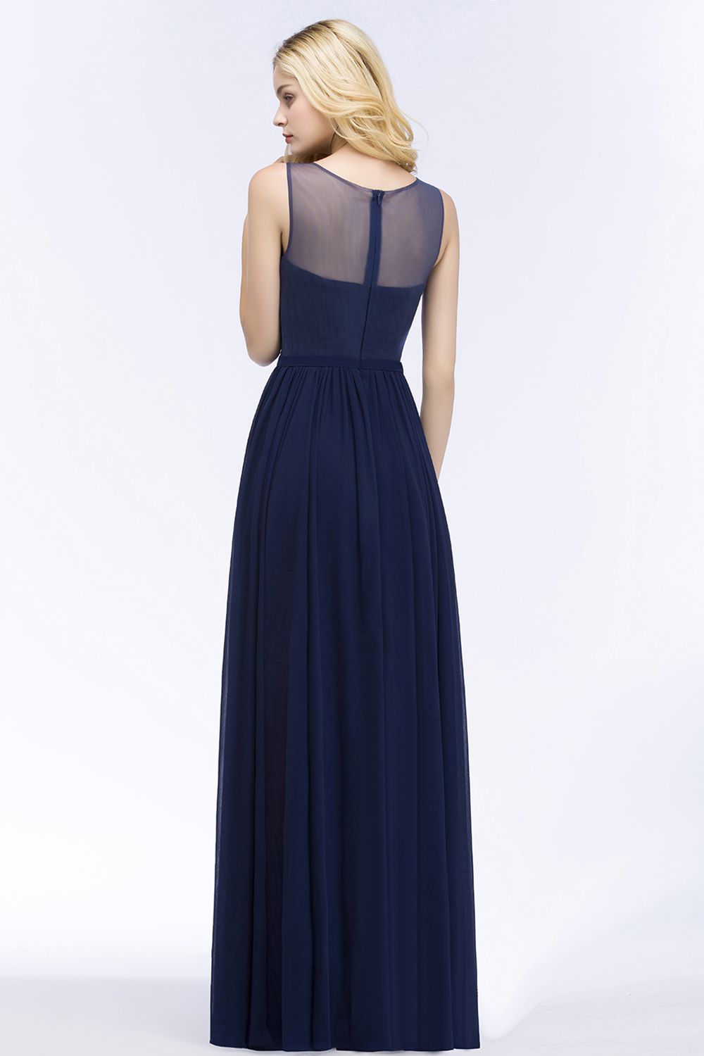 Chiffon Lace Appliques Affordable Navy Bridesmaid Dress Online