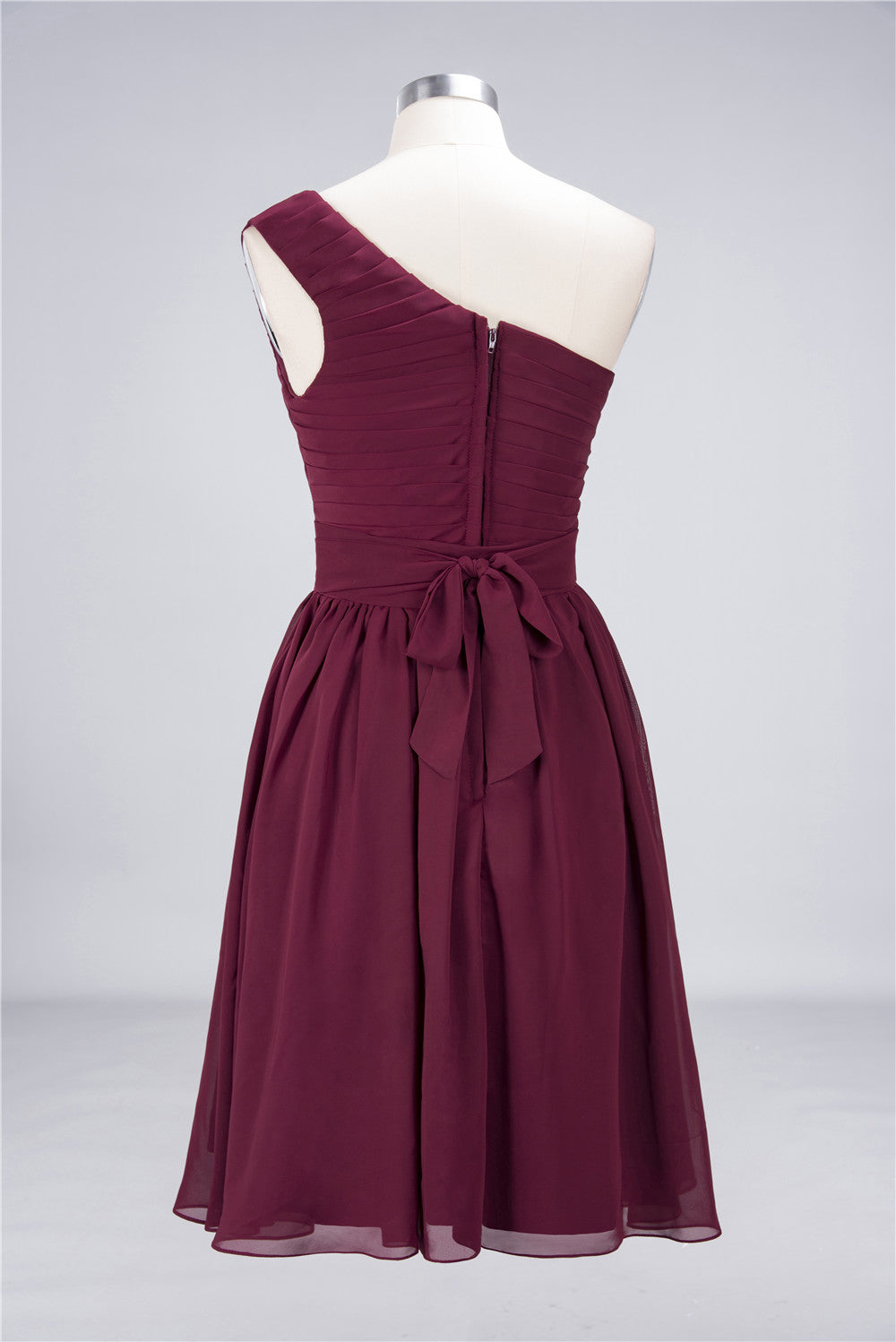 Chiffon One Shoulder Ruffle Short Burgundy Bridesmaid Dresses Online