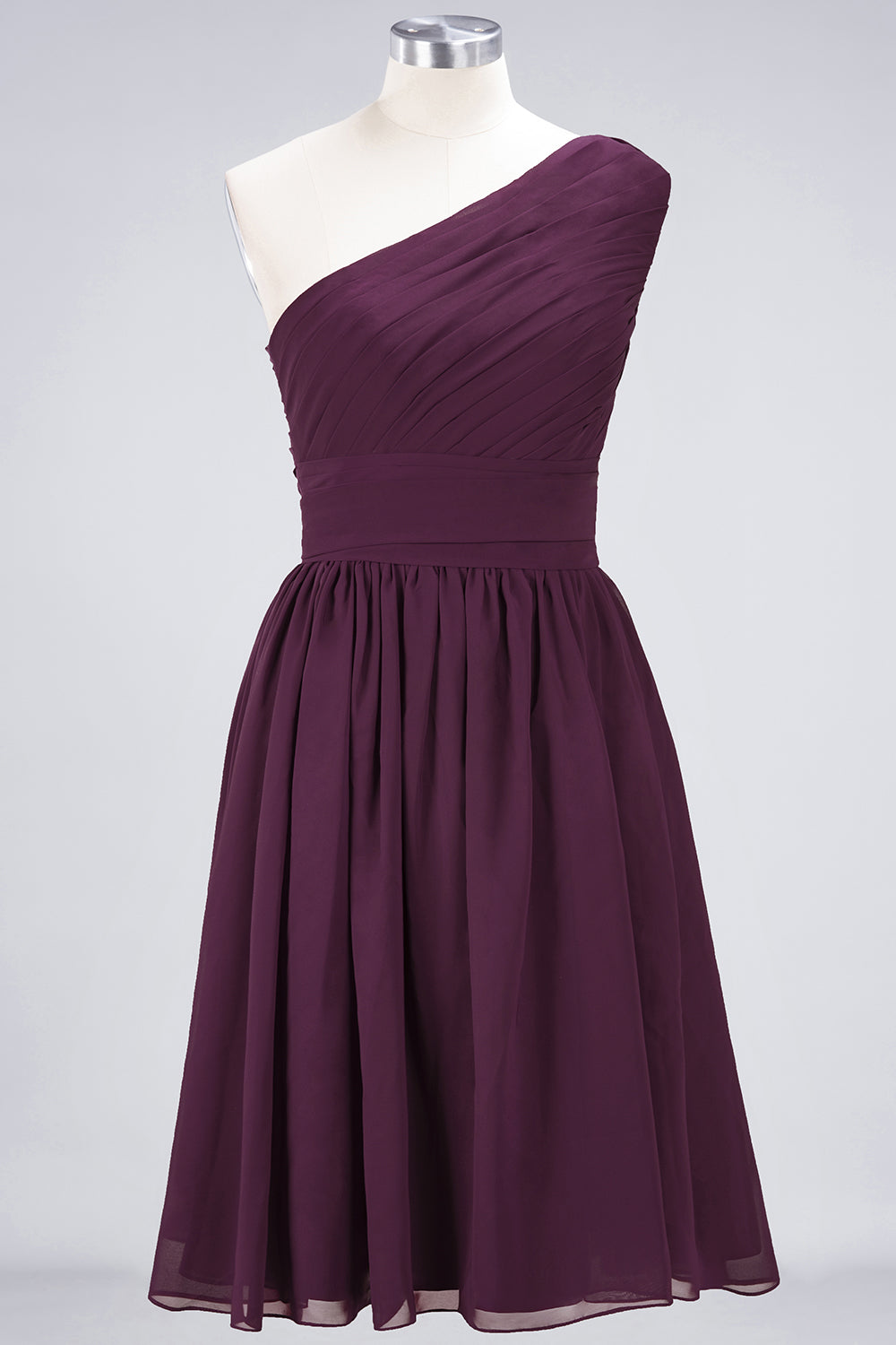 Chiffon One Shoulder Ruffle Short Burgundy Bridesmaid Dresses Online