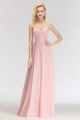 Chiffon Spaghetti-Straps Sleeveless Affordable Bridesmaid Dress Online