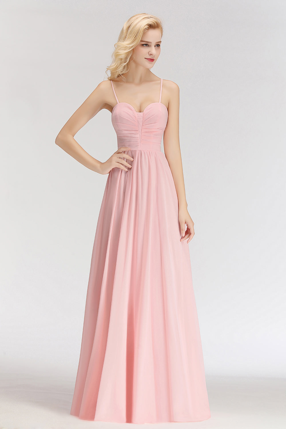 Chiffon Spaghetti-Straps Sleeveless Affordable Bridesmaid Dress Online