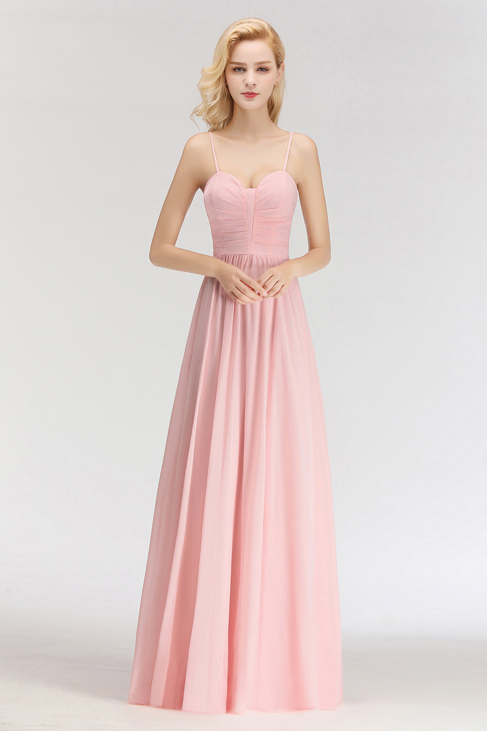 Chiffon Spaghetti-Straps Sleeveless Affordable Bridesmaid Dress Online