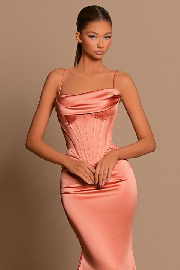 Coral Spaghetti-Straps Prom Dress Mermaid Sleeveless Newinlook Coral Spaghetti-Straps Prom Dress Mermaid Sleeveless Newinlook