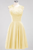 Cute Chiffon Round Neck Short Burgundy Bridesmaid Dresses with Appliques