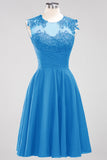 Cute Chiffon Round Neck Short Burgundy Bridesmaid Dresses with Appliques