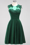 Cute Chiffon Round Neck Short Burgundy Bridesmaid Dresses with Appliques