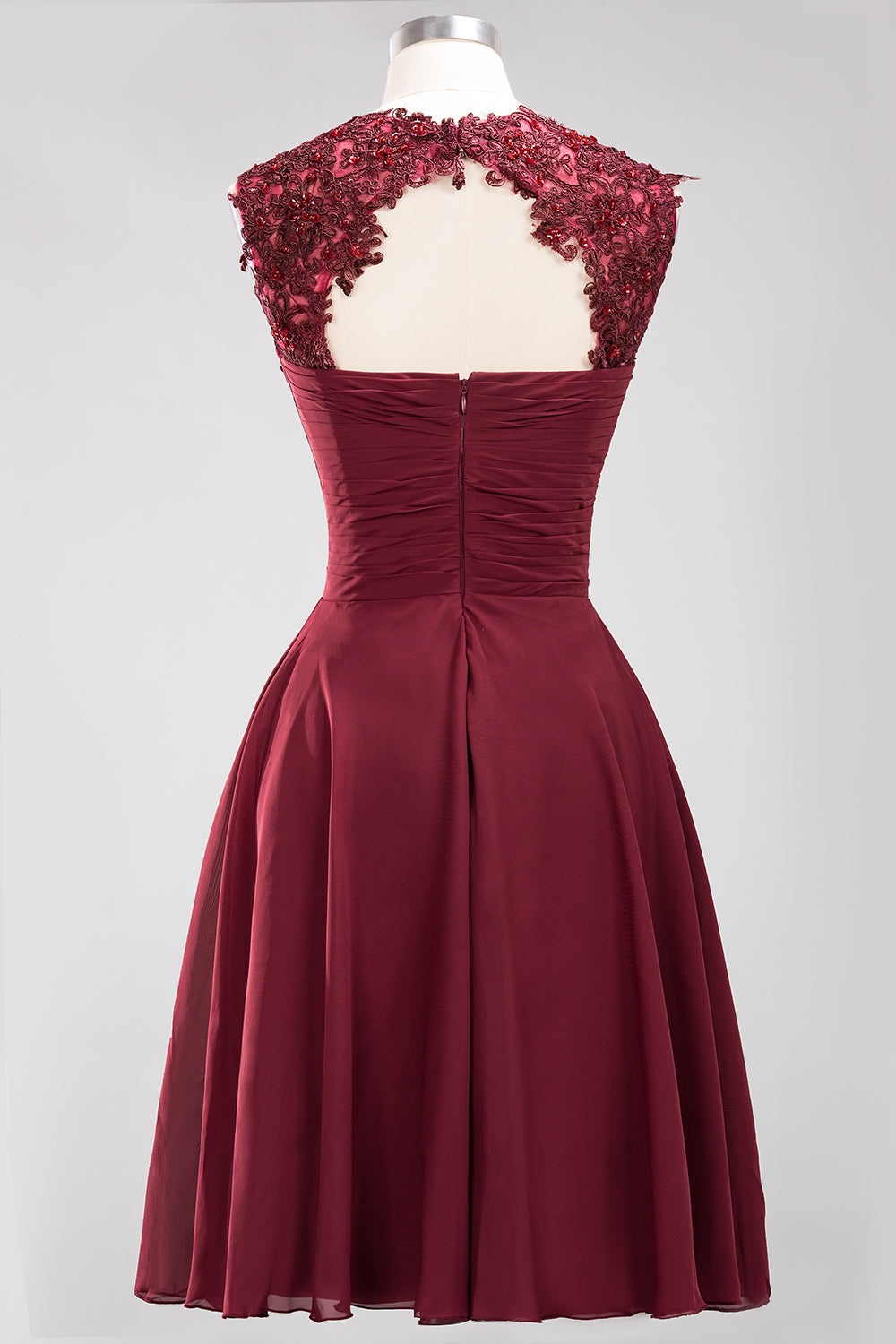 Cute Chiffon Round Neck Short Burgundy Bridesmaid dresses with Appliqu Newinlook Cute Chiffon Round Neck Short Burgundy Bridesmaid dresses with Appliqu Newinlook