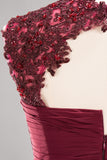 Cute Chiffon Round Neck Short Burgundy Bridesmaid Dresses with Appliques