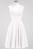Cute Chiffon Round Neck Short Burgundy Bridesmaid Dresses with Appliques