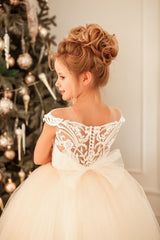 Cute Lace Tulle Flower Girl Dress Cap Sleeves