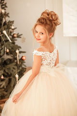 Cute Lace Tulle Flower Girl Dress Cap Sleeves