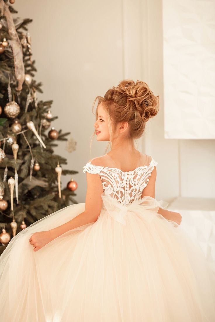 Cute Lace Tulle Flower Girl Dress Cap Sleeves