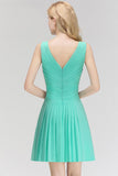 Cute V-Neck Sleeveless Short Chiffon Affordable Bridesmaid Dresswith Ruffle