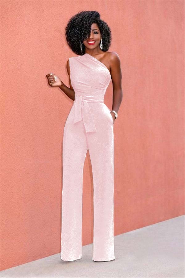 Newinlook Concise Black One-Shoulder Daily Women's Jump Suit