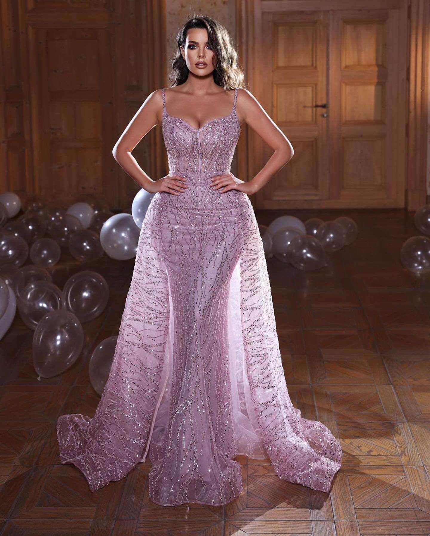 Newinlook Shining Spaghetti-Straps Mermaid Evening Dress Overskirt Sleeveless