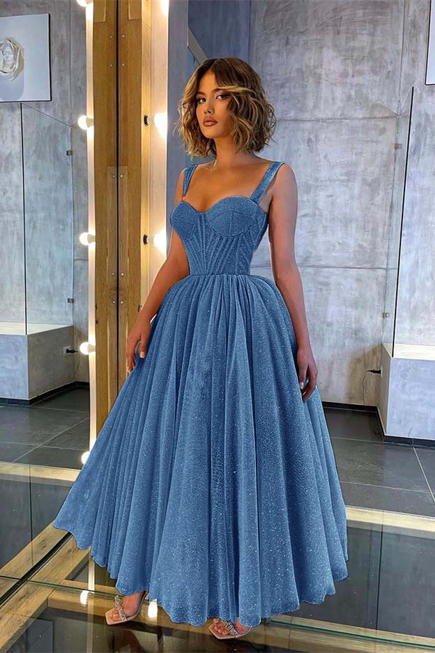Chic Glittering Straps Sweetheart Sleeveless A Line Formal Dress With Sequins