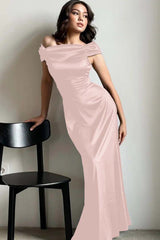 Off the Shoulder Sleeveless Long Mermaid Formal Dress With Pleated