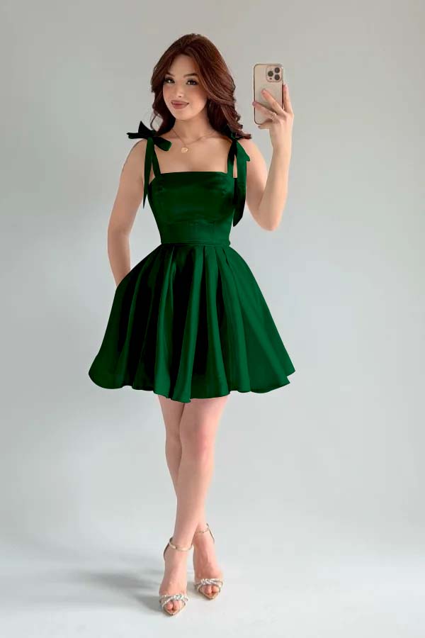 Spaghetti Strap Sleeveless Short A Line Formal Dress With Pleated