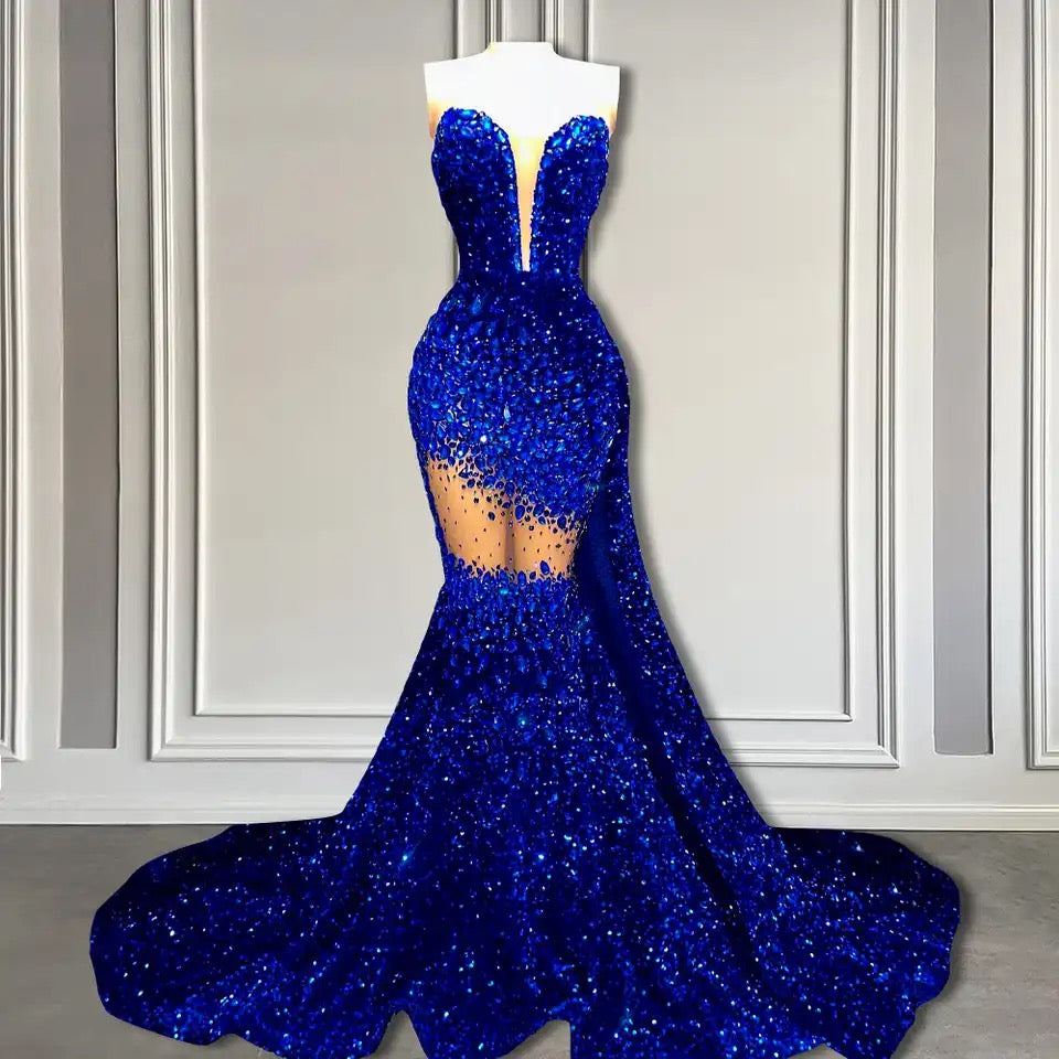 Glamorous V-Neck Sequins Prom Dresses Mermaid Sleeveless Crystal