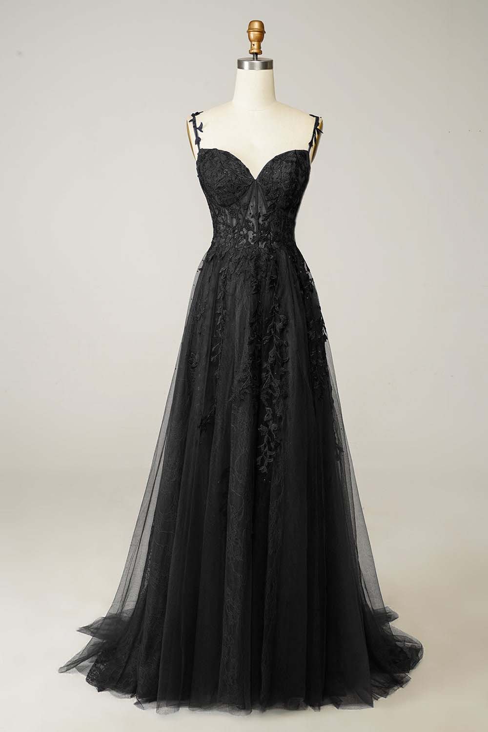 Spaghetti Strap Sweetheart Sleeveless Formal Dress With Appliques