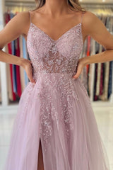 Newinlook Tulle Spaghetti Strap A-Line Evening Dress With Beadings