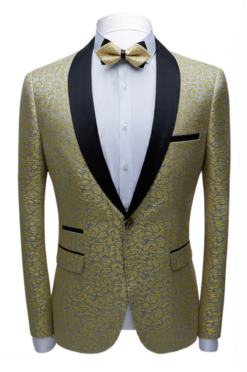 Newinlook Gentle Black Shawl Lapel One-Button Jacquard Wedding Suit