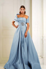 Off the Shoulder Sleeveless Long Formal Dress With Pleated Beading