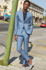 Newinlook Linen Navy Blue Casual Slim Fit Dinner Prom Suit - Online