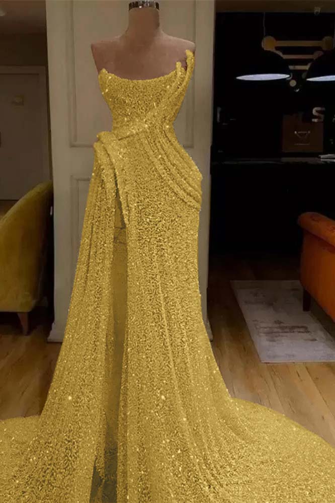 Sequin Strapless Sleeveless Long Mermaid Formal Dress With Split