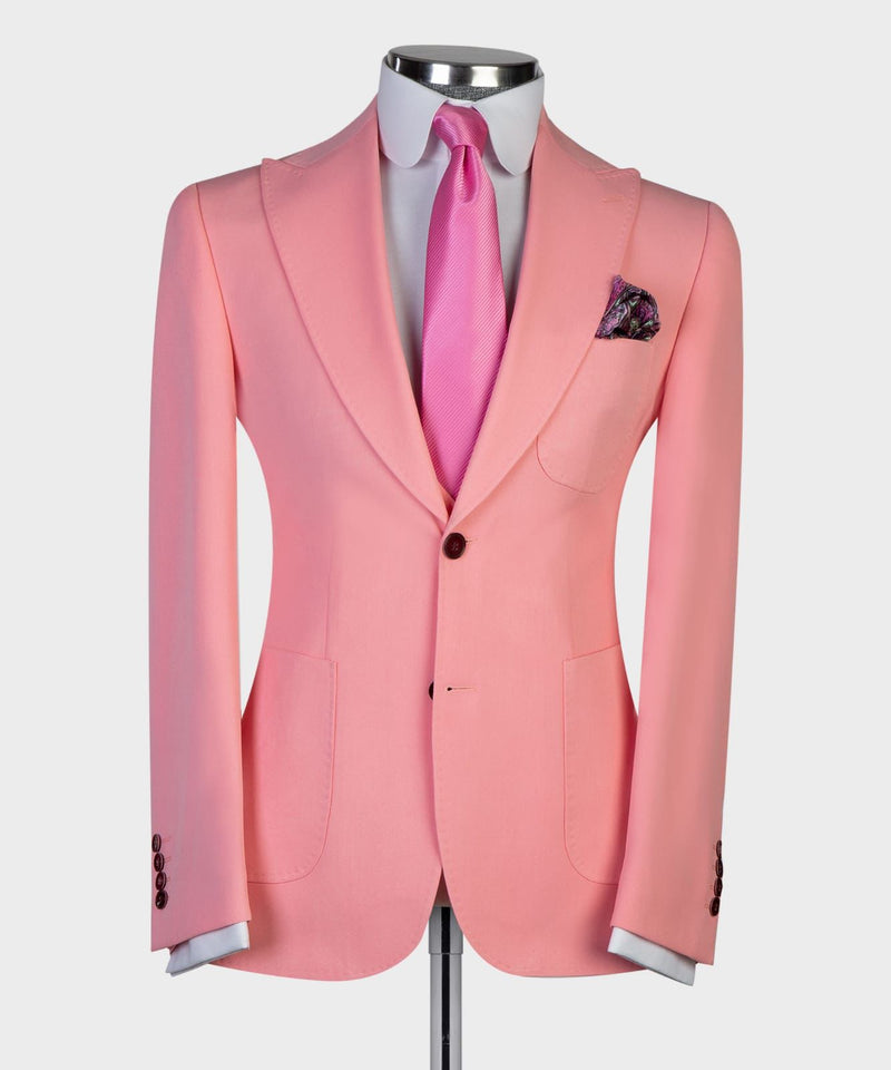 Newinlook Pink Three-Piece Peaked Lapel Wedding Suit for Groom