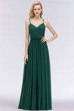 Dark Green Chiffon Spaghetti-Straps Modest Bridesmaid Dress Online