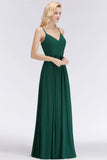 Dark Green Chiffon Spaghetti-Straps Modest Bridesmaid Dress Online