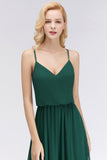 Dark Green Chiffon Spaghetti-Straps Modest Bridesmaid Dress Online