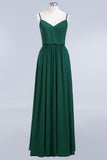 Dark Green Chiffon Spaghetti-Straps Modest Bridesmaid Dress Online