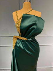 Dark Green Mermaid Prom Dress With Gold Beads