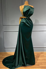 Dark Green Mermaid Prom Dress With Gold Beads