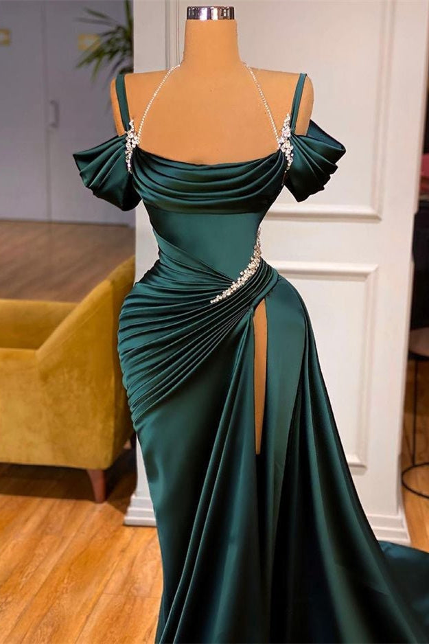 Dark Green Off-the-Shoulder Prom Dress Mermaid Side Slit