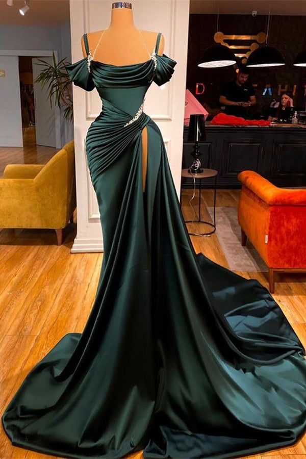 Dark Green Off-the-Shoulder Prom Dress Mermaid Side Slit