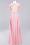 Dark Navy Open-Back Long Bridesmaid Dress With Short Sleeves