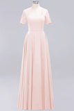 Dark Navy Open-Back Long Bridesmaid Dress With Short Sleeves